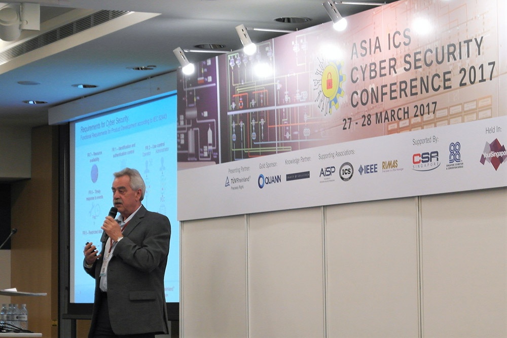 Mr. Heinz Gall delivering his presentation in Asia ICS Cyber Security Conference 2017 in Singapore.